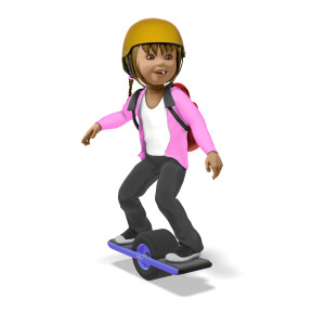 Sally Riding One Wheeled Device To School PowerPoint clipart graphic preview.