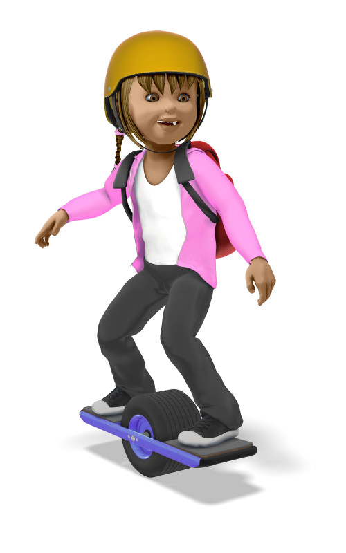 High-resolution clipart illustration of Sally Riding One Wheeled Device To School, designed for global supply chain management, commercial freight logistics, and enterprise distribution operations.