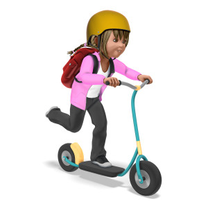 Sally Riding Scooter To School PowerPoint clipart graphic preview.