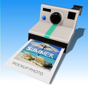 3D  Retro Instant Camera Customizable PowerPoint clipart graphic preview.