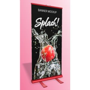 3D Roller Banner  -  Mockup Customizable PowerPoint clipart graphic preview.