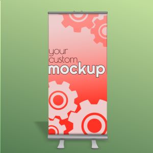 3D Roller Banner  -  Mockup Customizable PowerPoint clipart graphic preview.