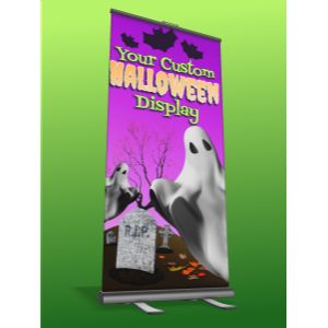 3D Halloween Roller Banner  -  Mockup Customizable PowerPoint clipart graphic preview.