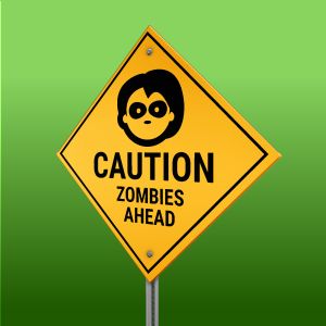 Halloween Zombies Ahead Caution Street Sign Customizable PowerPoint clipart graphic preview.