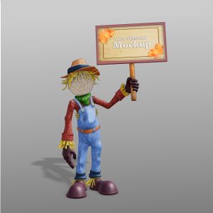3D Scarecrow Holding Sign  -  Mockup Customizable PowerPoint clipart graphic preview.