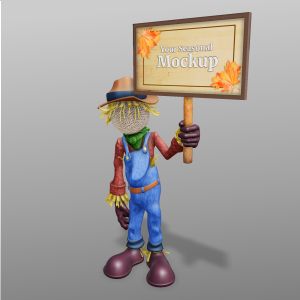 3D Scarecrow Holding Sign  -  Mockup Customizable PowerPoint clipart graphic preview.