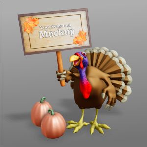 3D Turkey Holding Sign  -  Mockup Customizable PowerPoint clipart graphic preview.