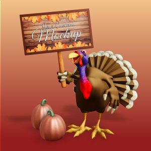 3D Turkey Holding Sign  -  Mockup Customizable PowerPoint clipart graphic preview.