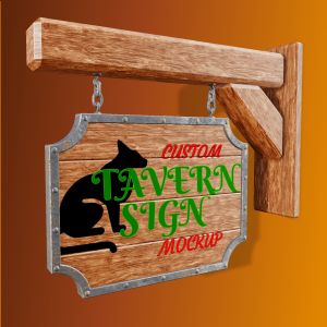 3D Medieval Tavern Sign -  Mockup Customizable PowerPoint clipart graphic preview.