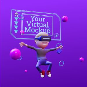3D Jumping Male VR Player  -  Mockup Customizable PowerPoint clipart graphic preview.