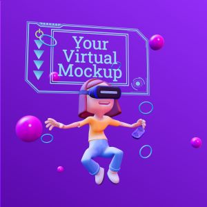 3D Jumping Female VR Player  -  Mockup Customizable PowerPoint clipart graphic preview.