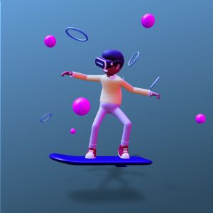 3D Surfing Male VR Player Customizable PowerPoint clipart graphic preview.