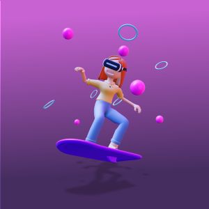 3D Surfing Female VR Player Customizable PowerPoint clipart graphic preview.