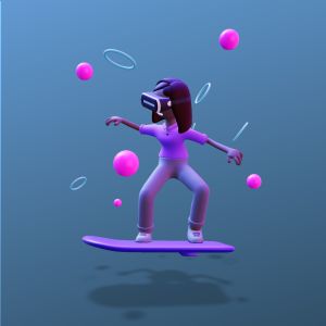 3D Surfing Female VR Player Customizable PowerPoint clipart graphic preview.