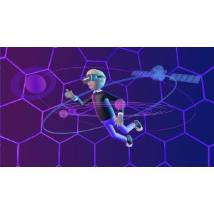 3D Man Exploring VR Universe Customizable PowerPoint clipart graphic preview.