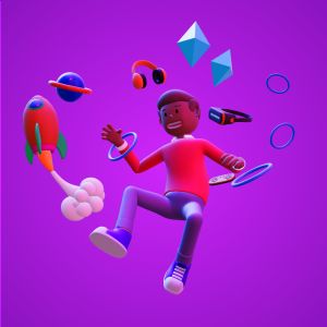 3D Man VR Floating Objects Customizable PowerPoint clipart graphic preview.