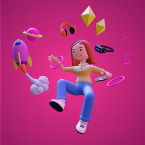 3D Woman VR Floating Objects Customizable PowerPoint clipart graphic preview.