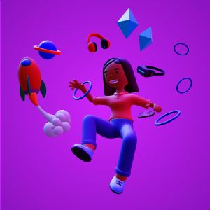 3D Woman VR Floating Objects Customizable PowerPoint clipart graphic preview.