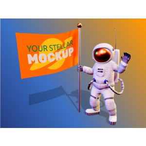 3D Astronaut Holding Flag - Customizable PowerPoint clipart graphic preview.