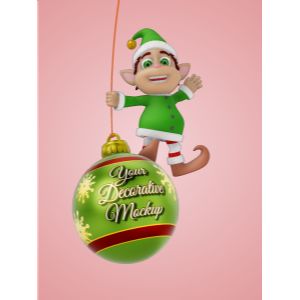 3D Male Elf On Swinging Ornament  -  Mockup Customizable PowerPoint clipart graphic preview.