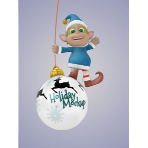 3D Male Elf On Swinging Ornament  -  Mockup Customizable PowerPoint clipart graphic preview.