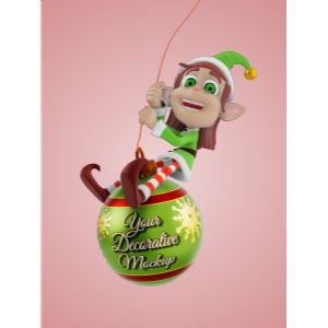 3D Female Elf On Swinging Ornament  -  Mockup Customizable PowerPoint clipart graphic preview.
