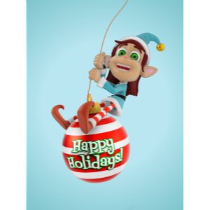 3D Female Elf On Swinging Ornament  -  Mockup Customizable PowerPoint clipart graphic preview.