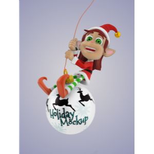 3D Female Elf On Swinging Ornament  -  Mockup Customizable PowerPoint clipart graphic preview.