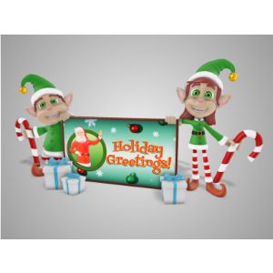 3D Holiday Elves Holding Sign  -  Mockup Customizable PowerPoint clipart graphic preview.