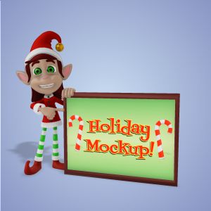 3D Female Elf Holding Sign  -  Mockup Customizable PowerPoint clipart graphic preview.