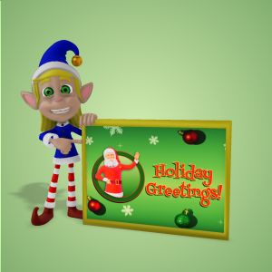 3D Female Elf Holding Sign  -  Mockup Customizable PowerPoint clipart graphic preview.