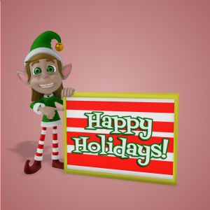 3D Female Elf Holding Sign  -  Mockup Customizable PowerPoint clipart graphic preview.