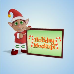 3D Male Elf Holding Sign  -  Mockup Customizable PowerPoint clipart graphic preview.