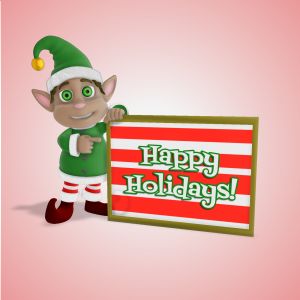 3D Male Elf Holding Sign  -  Mockup Customizable PowerPoint clipart graphic preview.