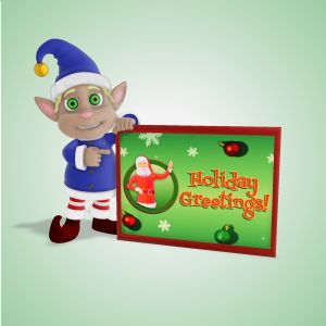 3D Male Elf Holding Sign  -  Mockup Customizable PowerPoint clipart graphic preview.