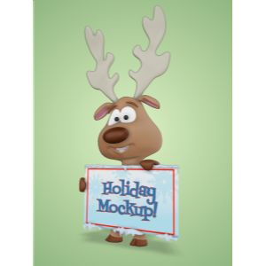 3D Reindeer Holding Snowy Sign  -  Mockup Customizable PowerPoint clipart graphic preview.