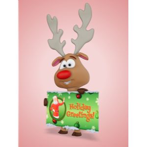 3D Reindeer Holding Snowy Sign  -  Mockup Customizable PowerPoint clipart graphic preview.
