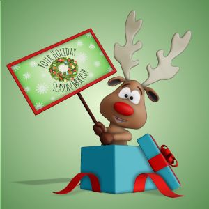 3D Reindeer In Present Holding Sign  -  Mockup Customizable PowerPoint clipart graphic preview.