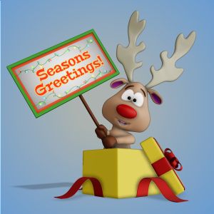 3D Reindeer In Present Holding Sign  -  Mockup Customizable PowerPoint clipart graphic preview.