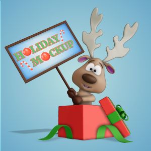 3D Reindeer In Present Holding Sign  -  Mockup Customizable PowerPoint clipart graphic preview.