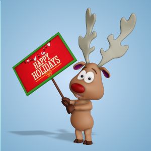 3D Reindeer Holding Sign Upward  -  Mockup Customizable PowerPoint clipart graphic preview.