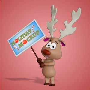 3D Reindeer Holding Sign Upward  -  Mockup Customizable PowerPoint clipart graphic preview.