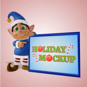3D Male Elf Holding Sign  -  Mockup Customizable PowerPoint clipart graphic preview.