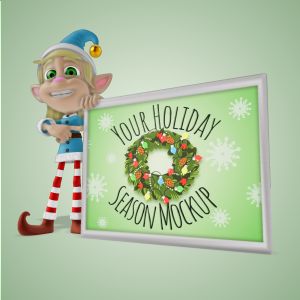 3D Female Elf Holding Sign  -  Mockup Customizable PowerPoint clipart graphic preview.