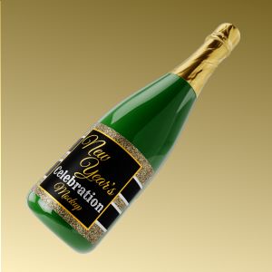 3D New Year Champagne Bottle -  Mockup Customizable PowerPoint clipart graphic preview.