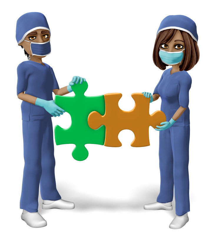 High-resolution clipart illustration of Medical Man Woman Puzzle Pieces, designed for clinical healthcare administration, medical training, and patient data visualization.