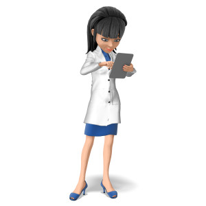 Doctor Kim Using Tablet PowerPoint clipart graphic preview.