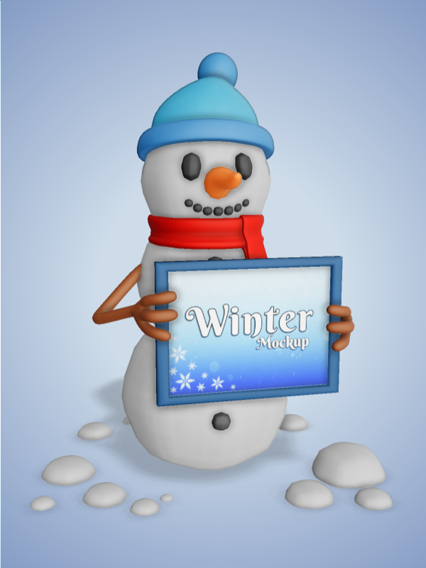 High-resolution customizable clipart of 3D Snowman Holding Sign Clipart - Customizable Mockup, designed for creative multimedia presentations, dynamic visual storytelling, and professional content design.