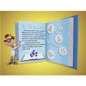 3D Scientist Character Turning A Custom Page -  Mockup Customizable PowerPoint clipart graphic preview.