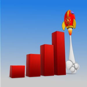 3D Bar Graph Rocket -  Mockup Customizable PowerPoint clipart graphic preview.